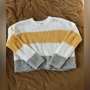 Oversized, yellow/sage/cream, crop sweater.